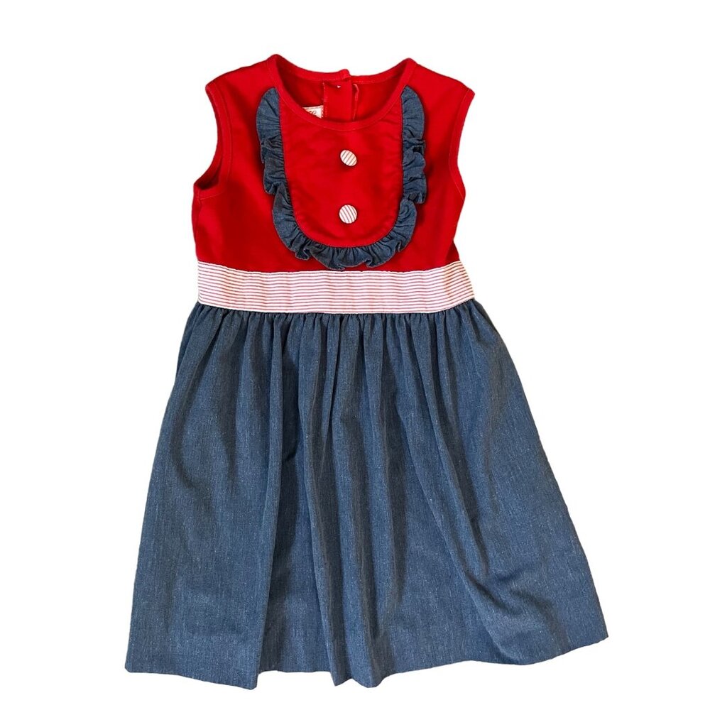 Southern Tots 7 4th Of July Chambray Dress Seersucker Red White Blue Patriotic